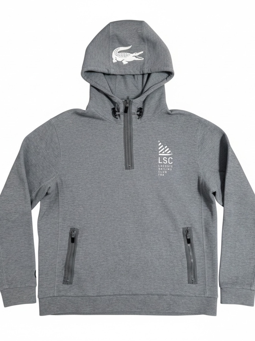 Lacoste Gray Hooded Half-Zip Sweater with Logo Slim Fit Size 8